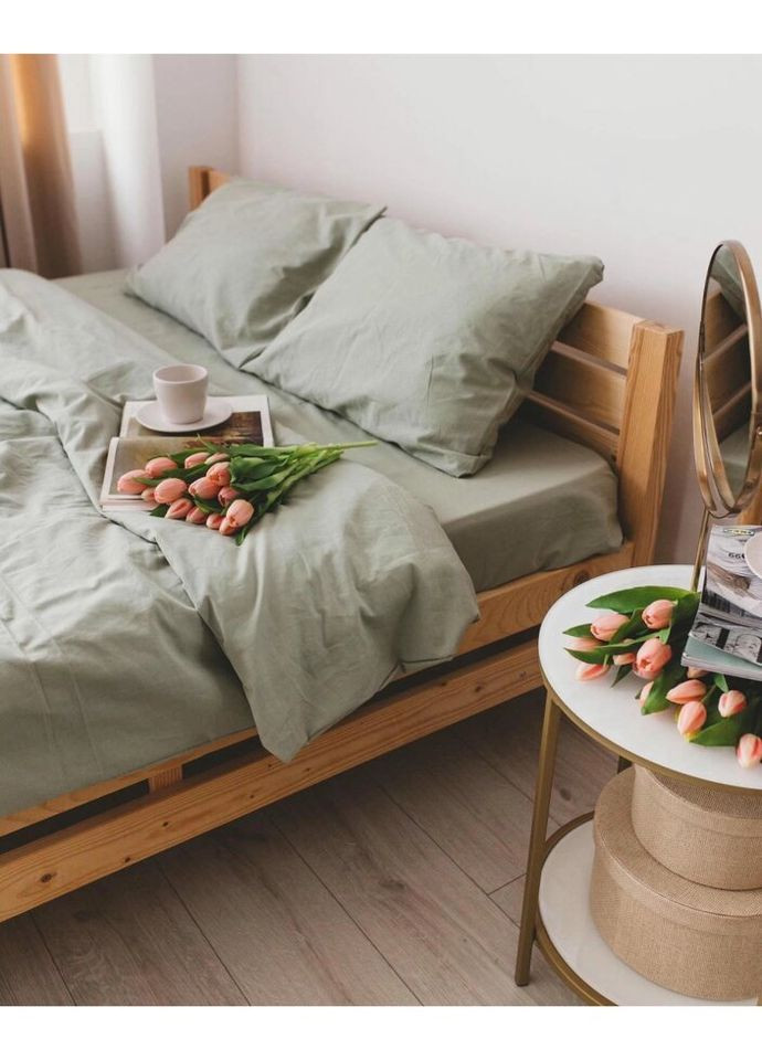 Постельное белье полуторное Home Вареный хлопок 20496 160х215 см фисташковое DUSHKA (336328691)