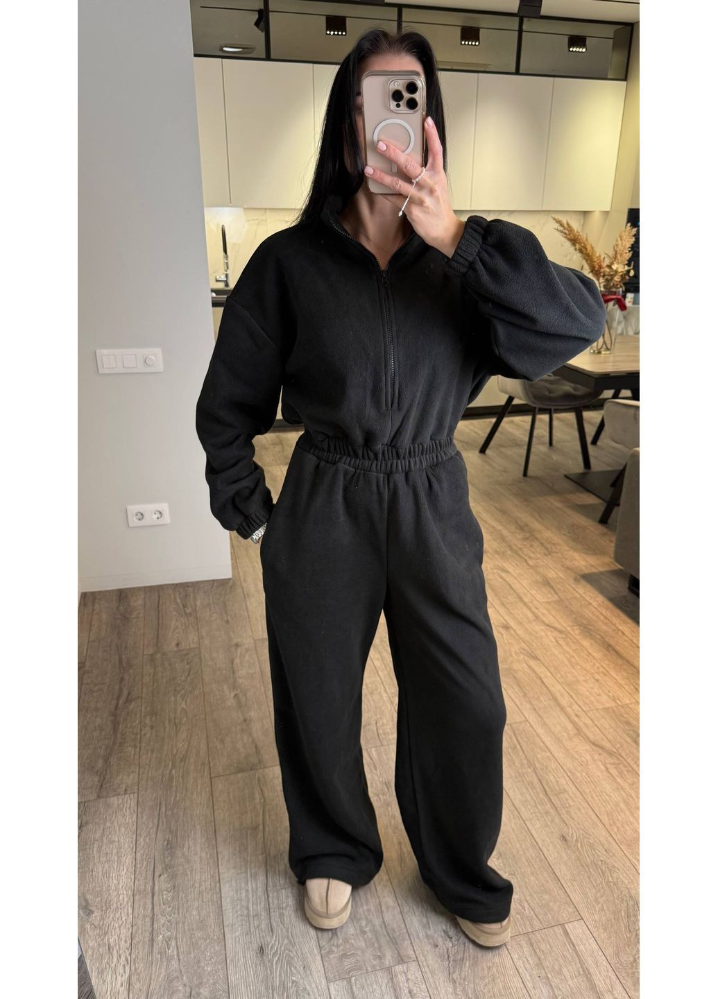 Тёплый флисовый комбинезон Oversize No Brand С1525-1283/2 комбинезон-брюки чёрный флис