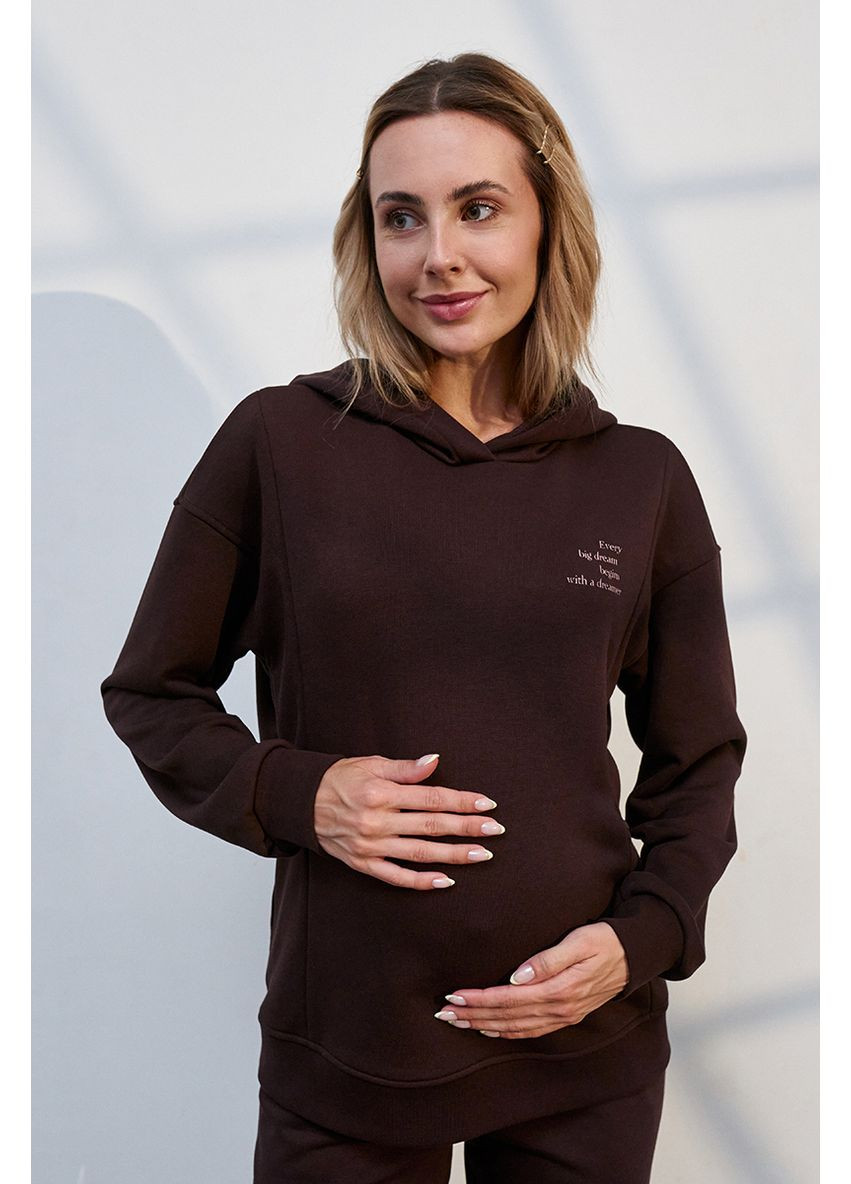 Удобное худи для беременных и кормящих трикотажное шоколадного цвета Юла мама (353222225)