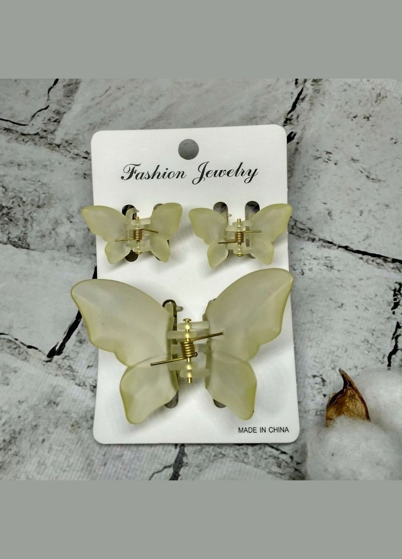 Крабики для волос Бабочки матовые заколка зажим набор из 3 шт Желтый No Brand (325835010)