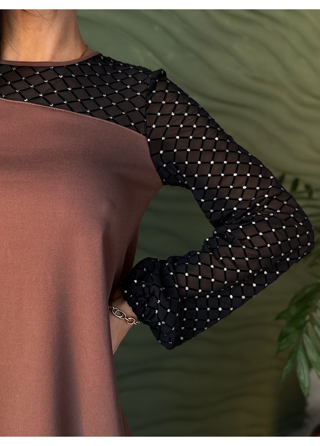 Коричневое вечернее вечернее платье с прозрачными рукавами Fashion Girl