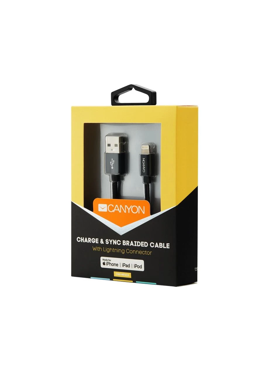 Кабель USB - Lightning 0.96м, Black (CNS-MFIC3B) в оплетке. Canyon (354743647)