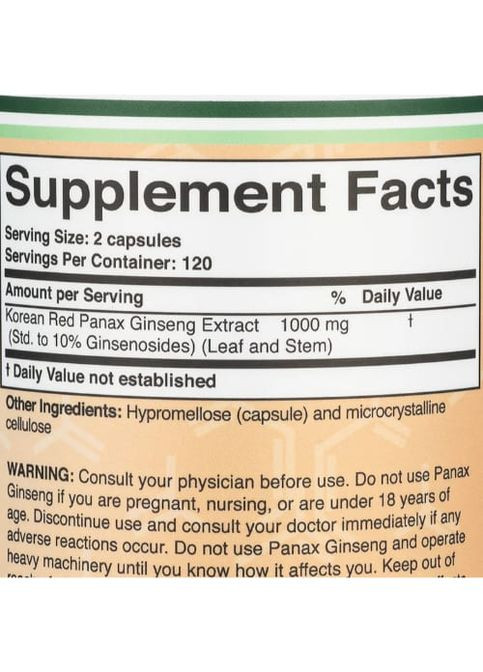 Double Wood Korean Panax Ginseng 1000 mg (2 caps per serving) 240 Caps Double Wood Supplements (278761808)