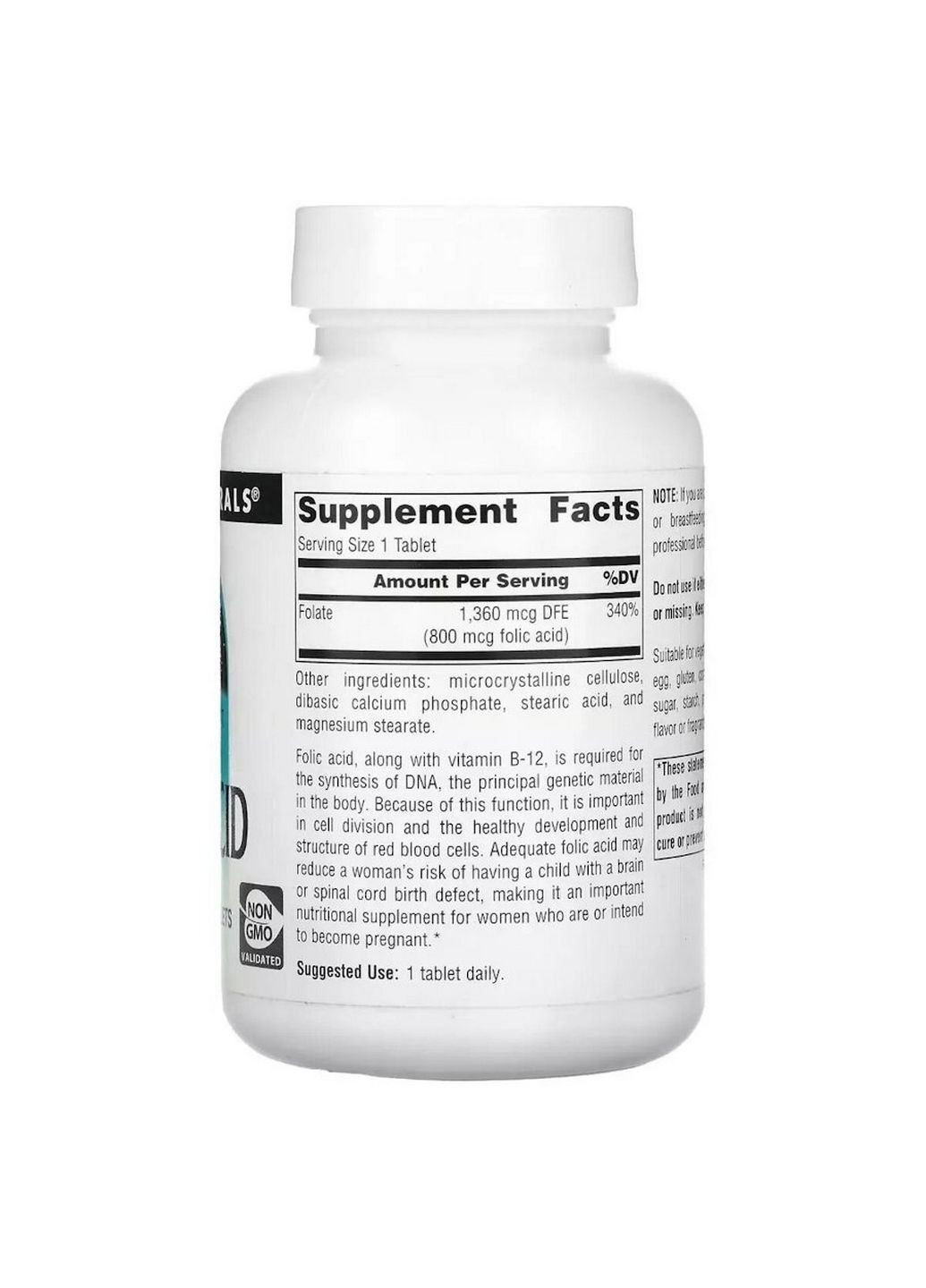 Вітаміни та мінерали Folic Acid 800 mcg, 200 таблеток Source Naturals (293416979)