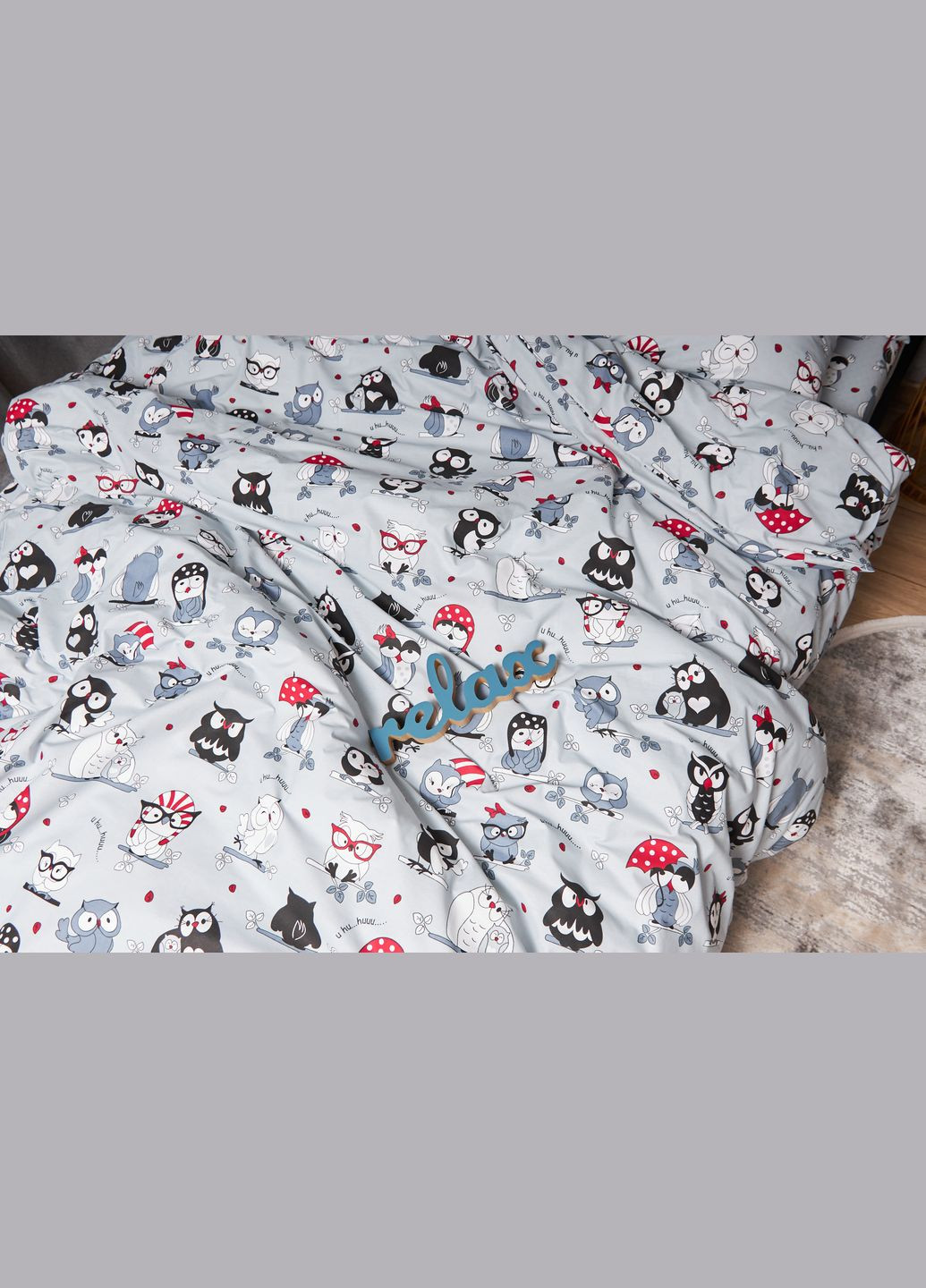 Комплект постільної білизни Бязь Gold Люкс «» сімейний 160х220х2 наволочки 2х40х60 (MS-820005490) Moon&Star Owls Gray (296910189)