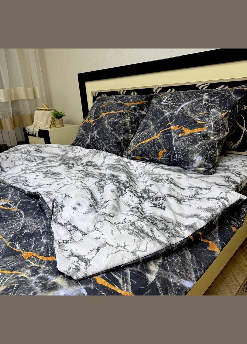 Постельное белье хлопковое Мрамор черно-серый Полуторное 150 x 220 Бязь Черное 50 х 70 No Brand (344445455)