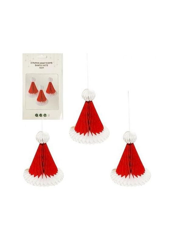 Набір підвісних паперових новорічних прикрас "Шапка Санти" CG-8, 3 шт Bambi (372223442)