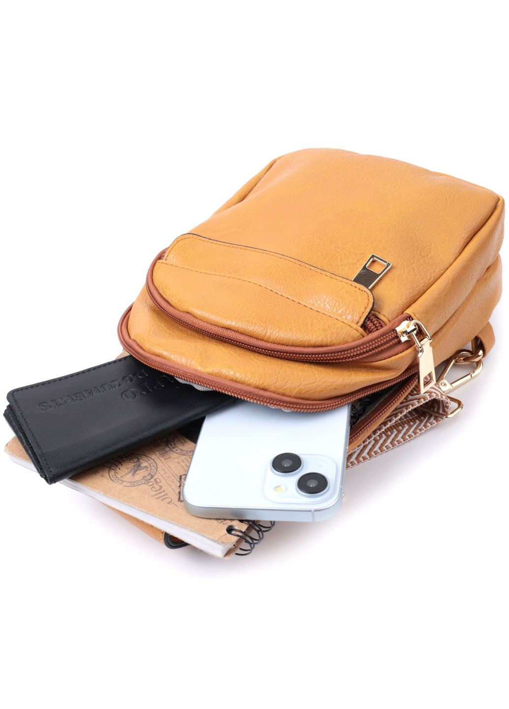 Яскрава жіноча сумка через плече з отвором для навушників з екошкіри. 17х27х6,5 см Vintage (315870109)