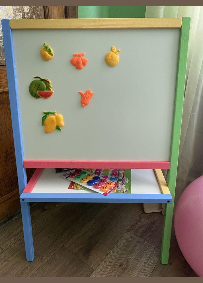 Двосторонній Мольберт дитячий магнітний різнокольоровий, дошка для малювання, для крейди, маркера і магнітів 3в1. Масяня (334727166)