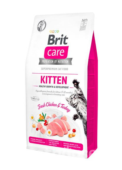 Сухий корм для кошенят Cat Kitten Growth & Developmen з куркою та індичкою, 2 кг Brit Care (336961675)