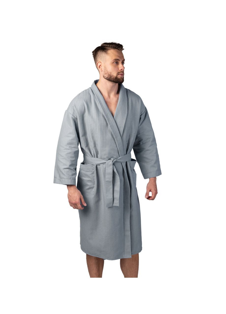 Вафельний халат Кімоно розмір (42-44) S 100% бавовна сірий (LS-3370) Luxyart (302673705)