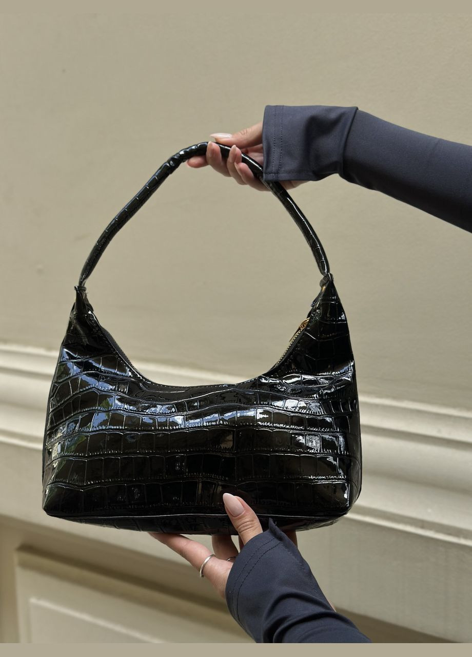 Женская черная сумка 803 багет рептилия No Brand (299279314)