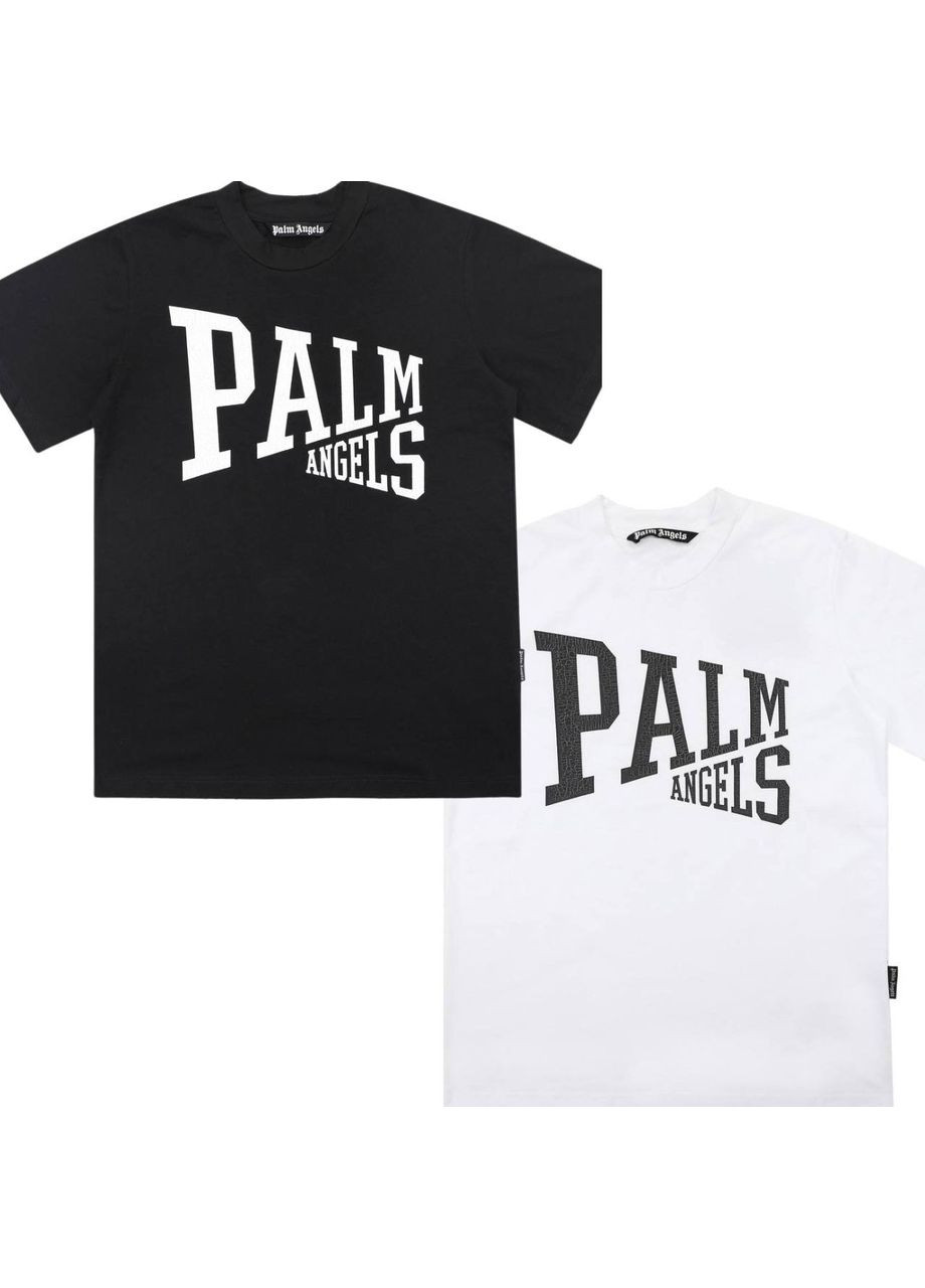 Черная мужская футболка белая, черная с передней надписей оверсайз, в стиле palm angeks No Brand