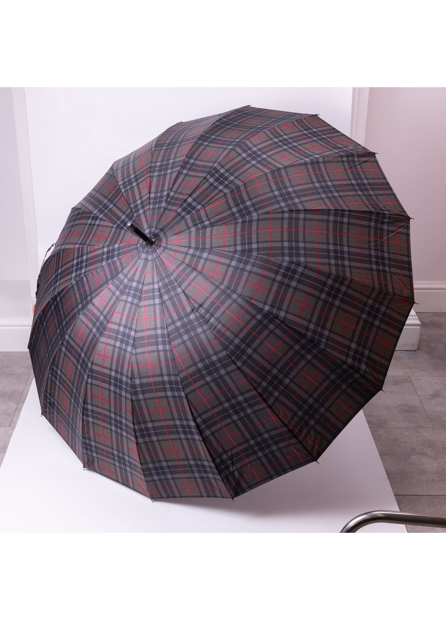 Серый классический зонт-трость полуавтомат из полиэстера 16 спиц диаметр 117 см hp-23-4g Yiwu (369142703)