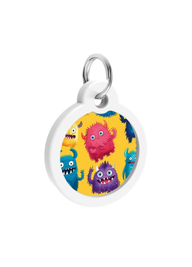 Адресник для собак и котов металлический Smart ID c QR паспортом, "Мохнатые монстры", круг, Д 30 мм WAUDOG (330245287)