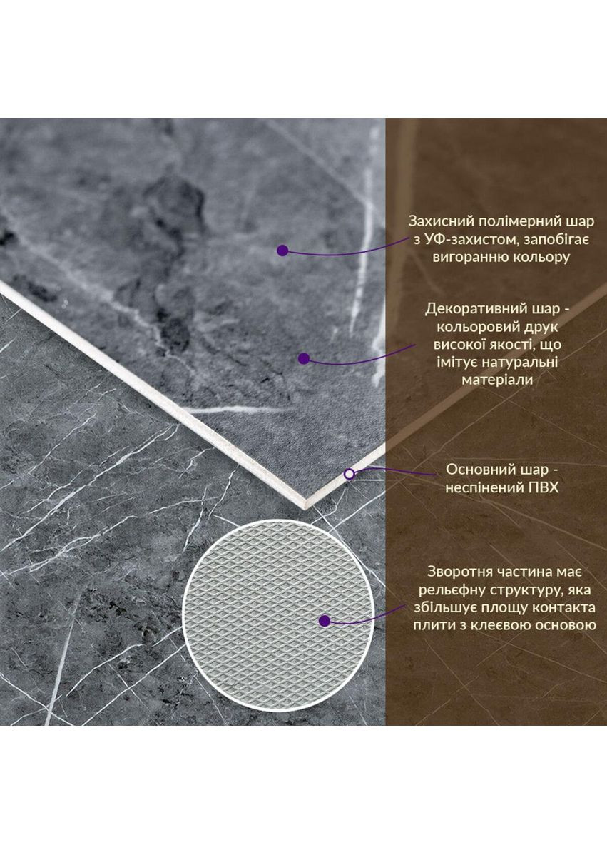 Декоративна ПВХ плита 600х600х3мм натуральний мармур (S) SW-00001627 Sticker Wall (353967580)