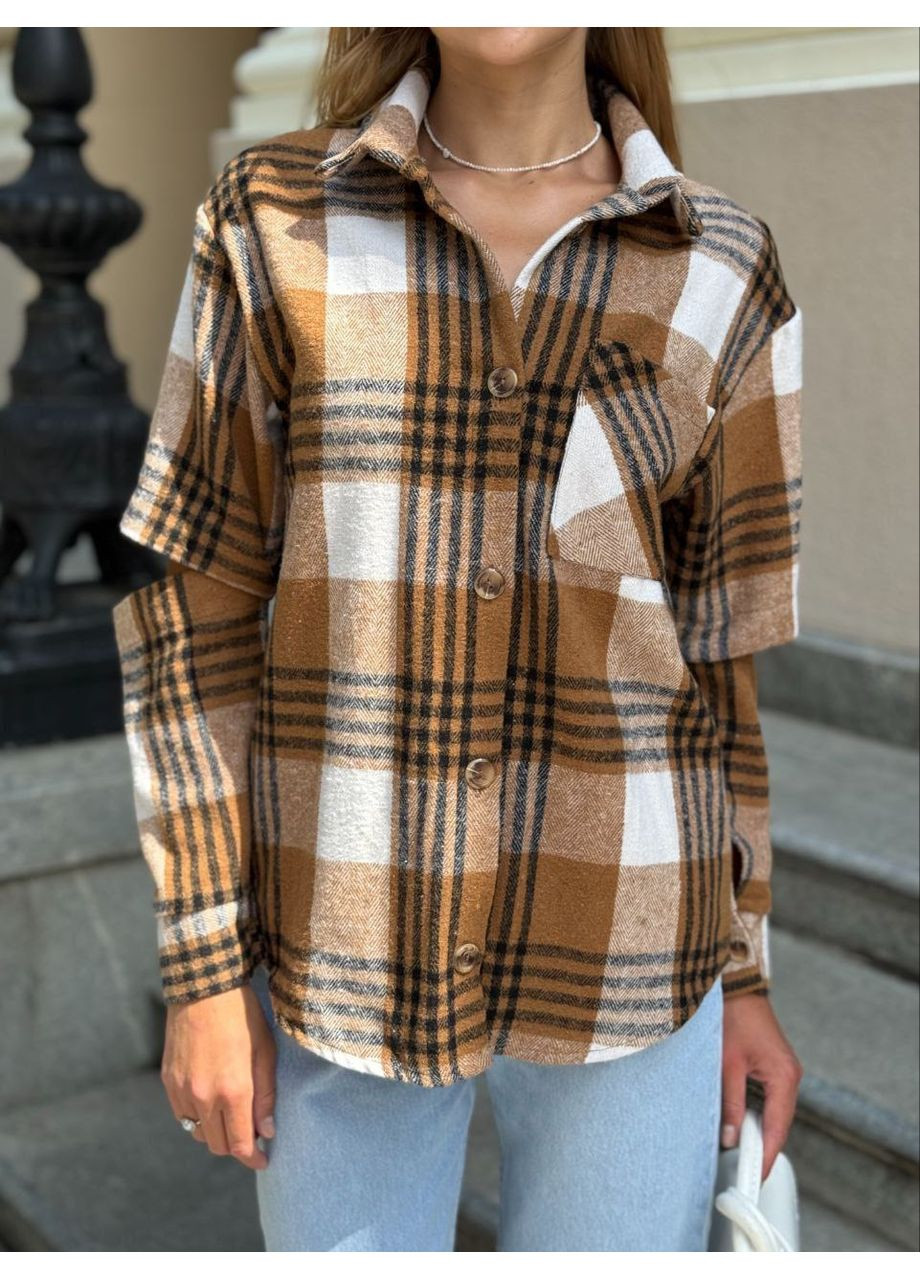 Бежевая рубашка в клетку Vione с длинным рукавом