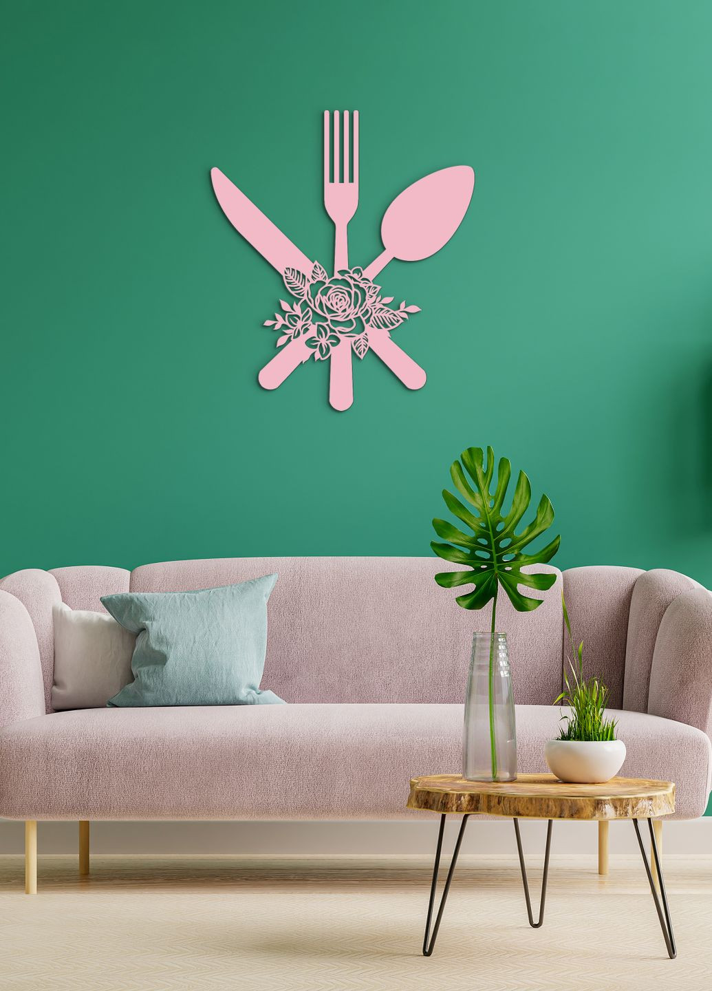 Деревянная картина на кухню, декоративное панно из дерева "Столовые приборы", оригинальный подарок 40х45 см Woodyard (291882649)