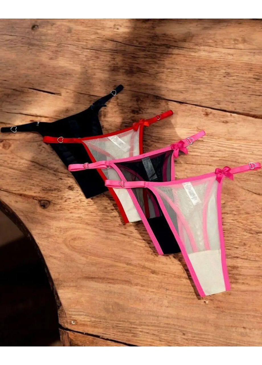 Гарні V-подібні трусики Bowmash, Сітчасті трусики стрінги з контрасним контуром на регуляторах No Brand трусики Bowmash чорний з рожевим (360428725)
