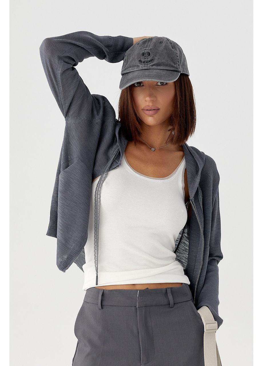 В'язаний кардиган з капюшоном - темно-сірий колір Lurex (353306114)