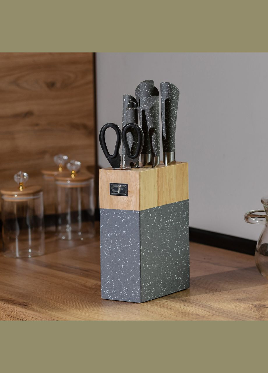 Набор кухонных ножей с ножницами и мусатом для кухни 5 штук 33.5/30/31/24.5/21.5 см серый HP27479C TS Kitchen (353504554)