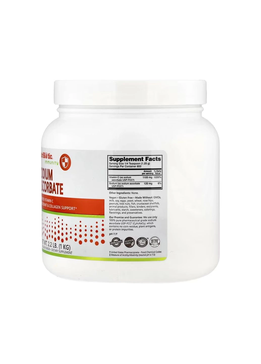 Витамин C в форме аскорбата натрия для иммунитета Sodium Ascorbate - 1000g NutriBiotic (388971679)