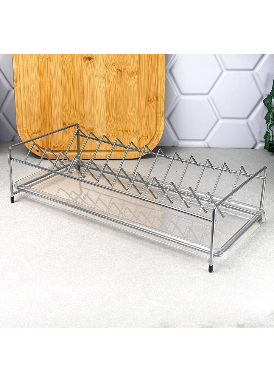 Сушарка для посуду настільна 1-ярусна з піддоном 39×19 см хром, СК-40202 No Brand (362590126)