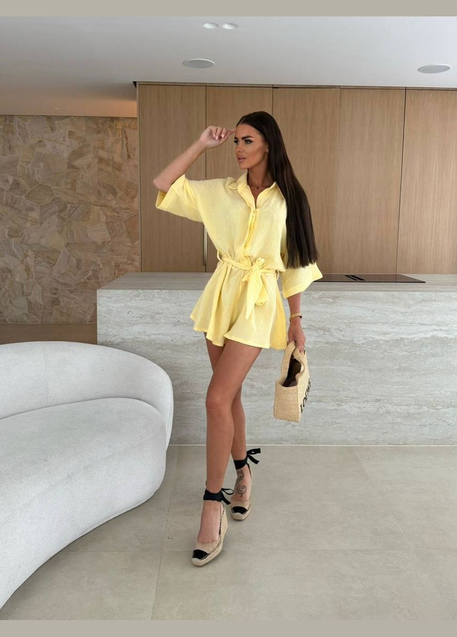 Комбинезон Україна UMButik комбинезон-шорты однотонный жёлтый повседневный