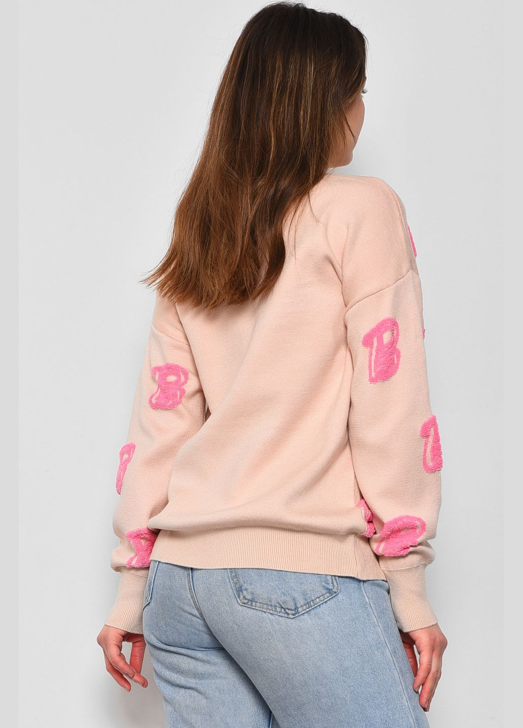 Бежевий зимовий светр жіночий з принтом бежевого кольору пуловер Let's Shop