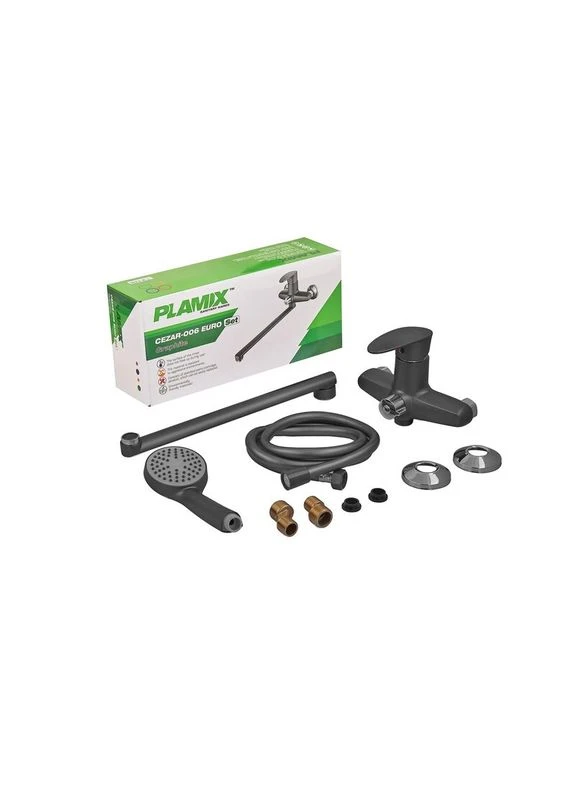 Змішувач для ванни CEZAR-006 EURO SET Graphite, з шлангом, лійкою та кронштейном, одноважільний, настінний монтаж PLAMIX (394586265)