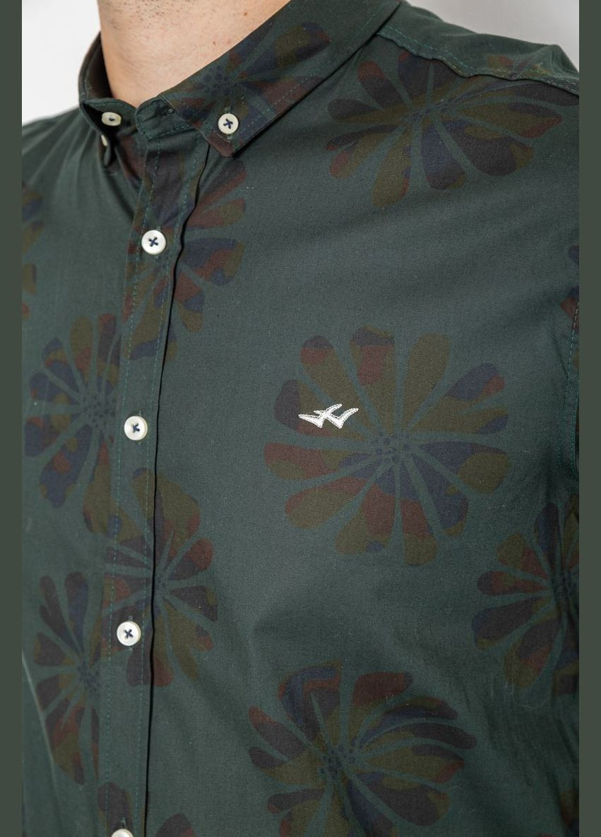 Темно-зеленая классическая рубашка с цветами No Brand