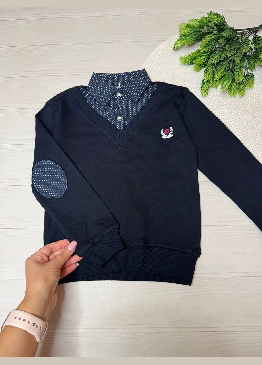 Синий демисезонный джемпер кофта обманка хлоп. 6586 Soow Kids