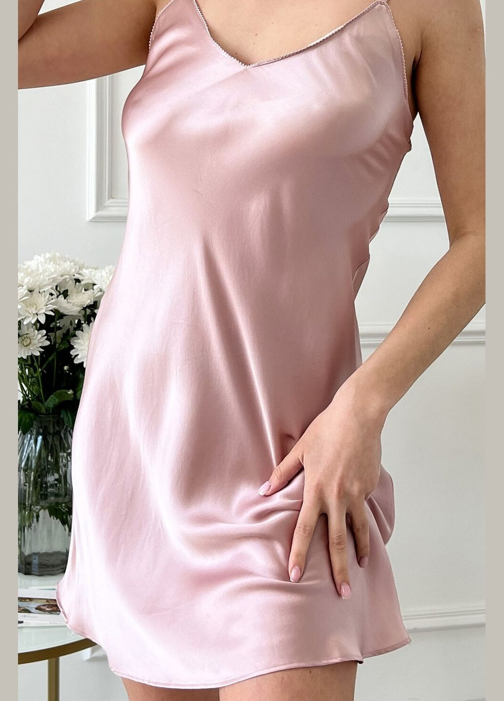 Ночная рубашка комбинация шелк Монако L Розовый Silk Kiss (285716646)