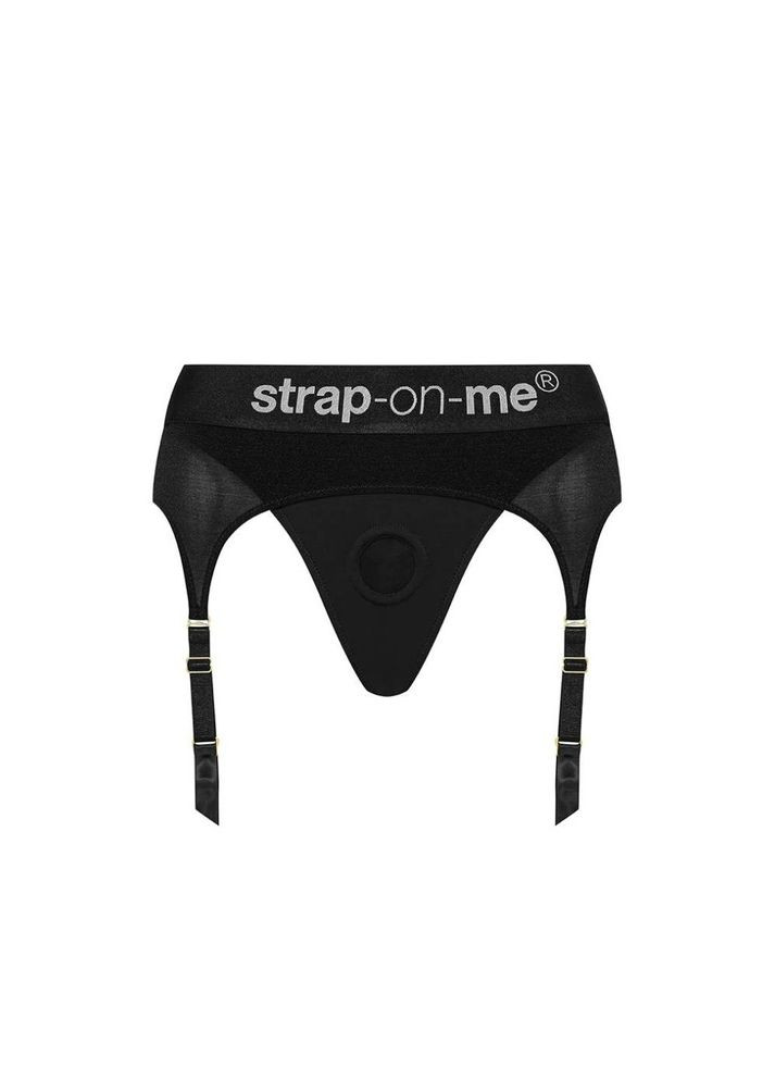 Трусики для страпону, XXL, з підв'язками для панчох чорні Strap-On-Me (331168446)