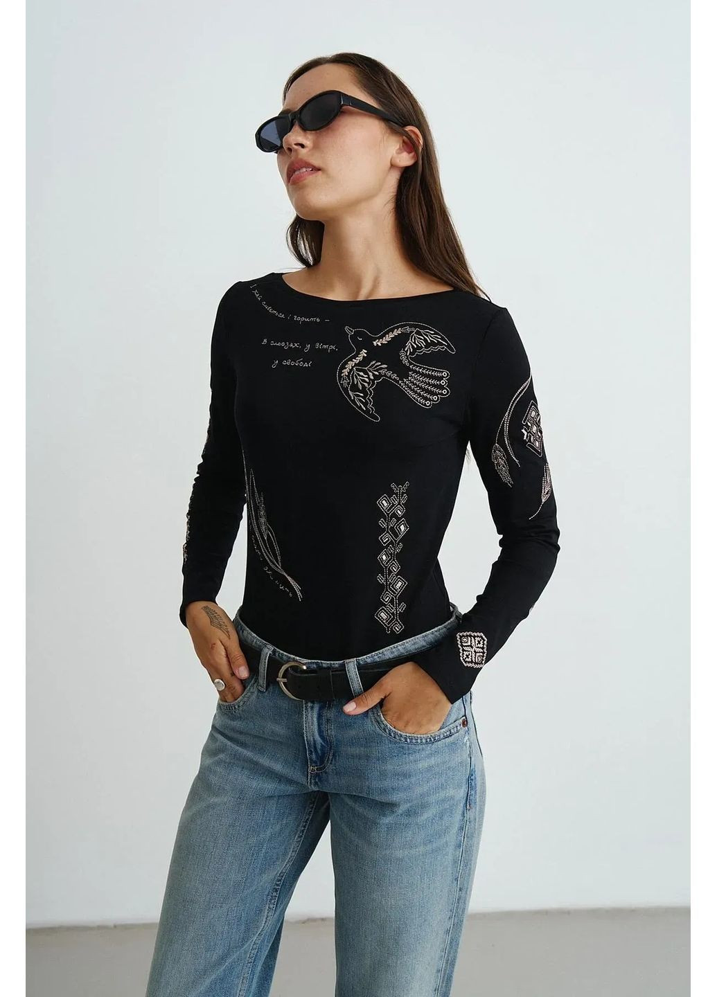 Боди с вышитым украинским орнаментом, цвет Черный Rica Mare (367831710)