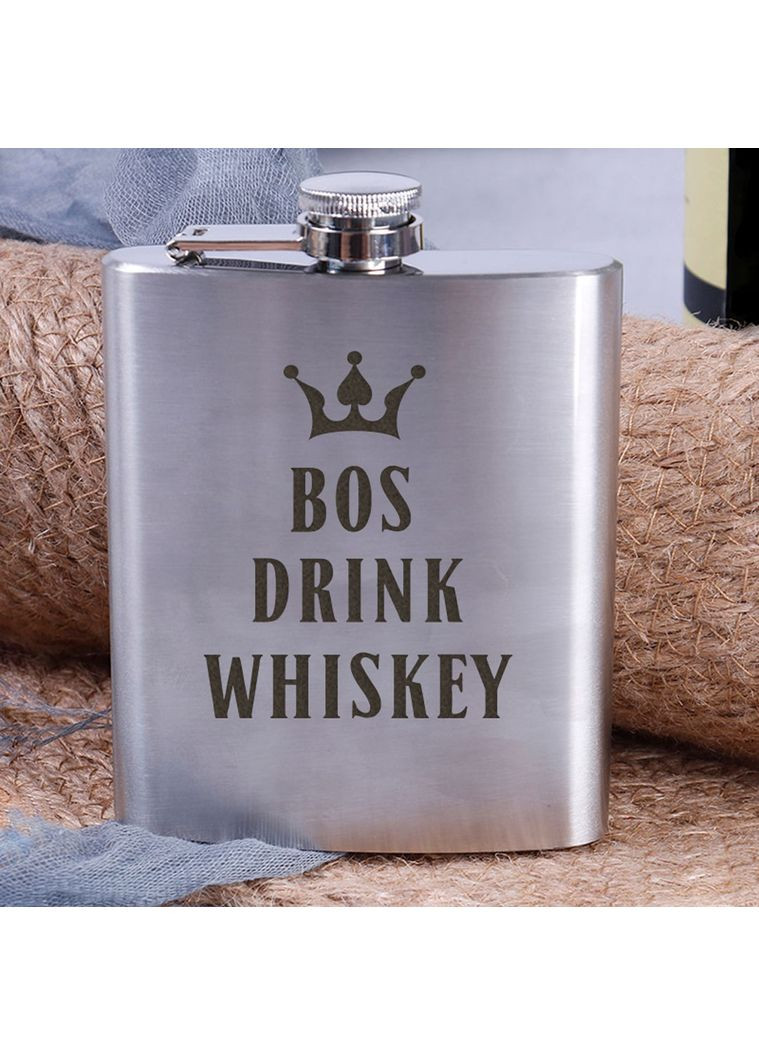 Фляга стальная "Bos drink whiskey", английский, Крафтовая коробка, 210 мл BeriDari (364662245)
