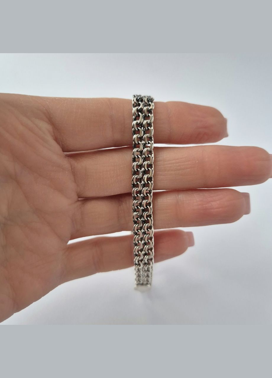 Серебряный черненный браслет Двойной Бисмарк 21.5 см 9 мм серебро 925 пробы Черненное 60410 11.40г Nobrand (363969111)