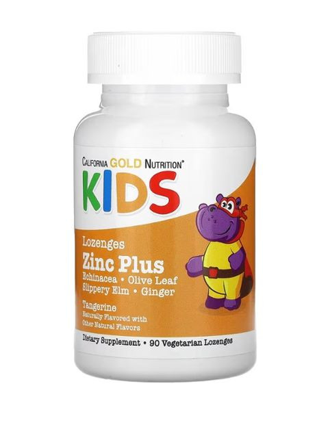 , Zinc Plus, пастилки для детей с цинком, натуральный вкус мандарина, 90 пастилок California Gold Nutrition (280947005)