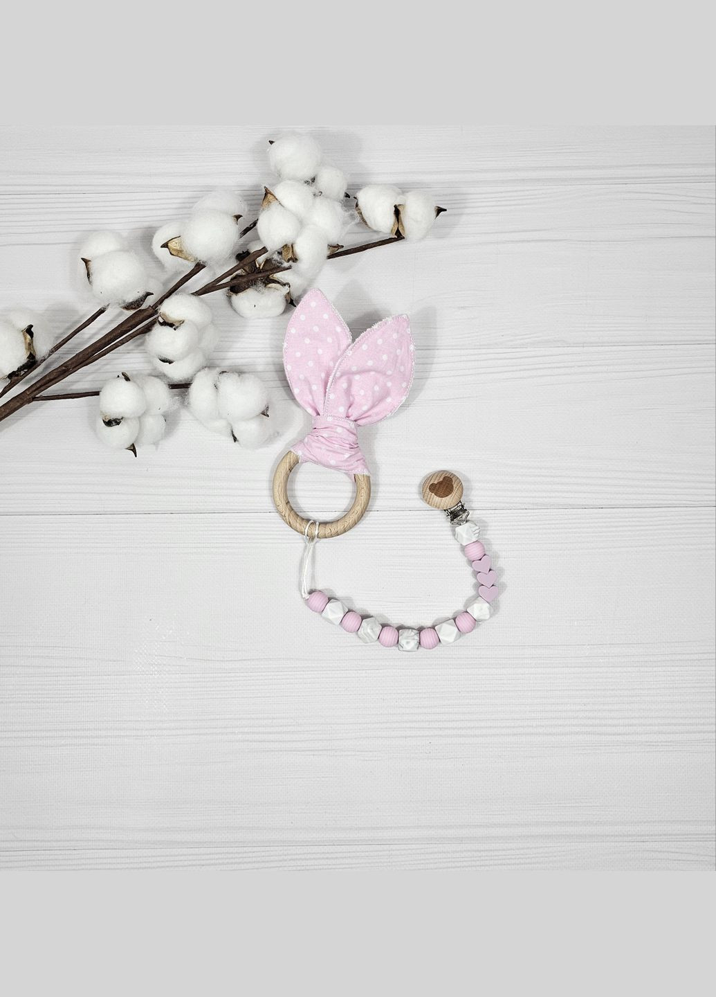 Набор пеленок и грызунок a.l.babybox Горох белый на розовом No Brand (323137747)