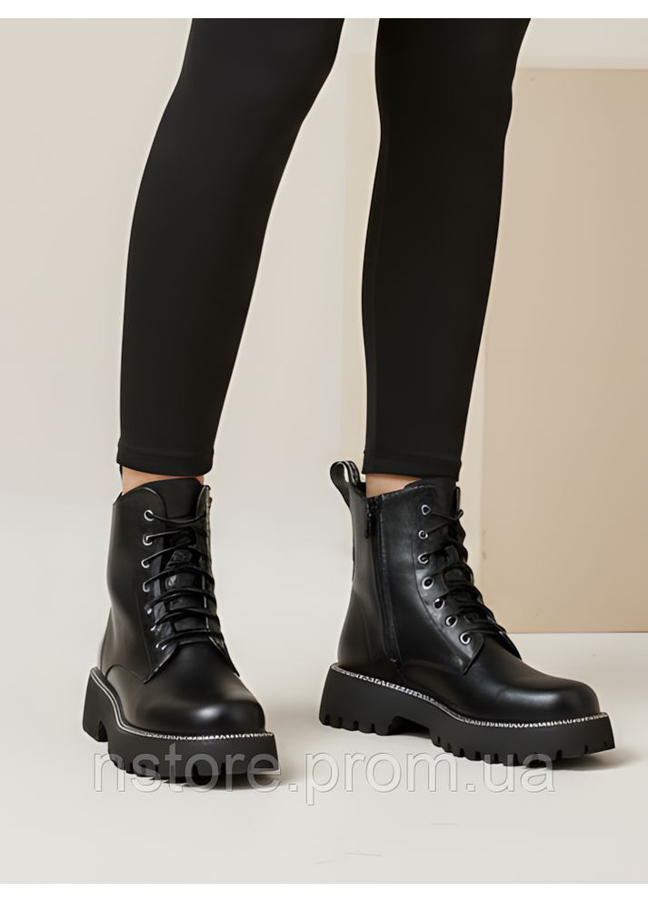 Черные осенние женские демисезонные кожаные ботинки 1671 черные Lino Marano