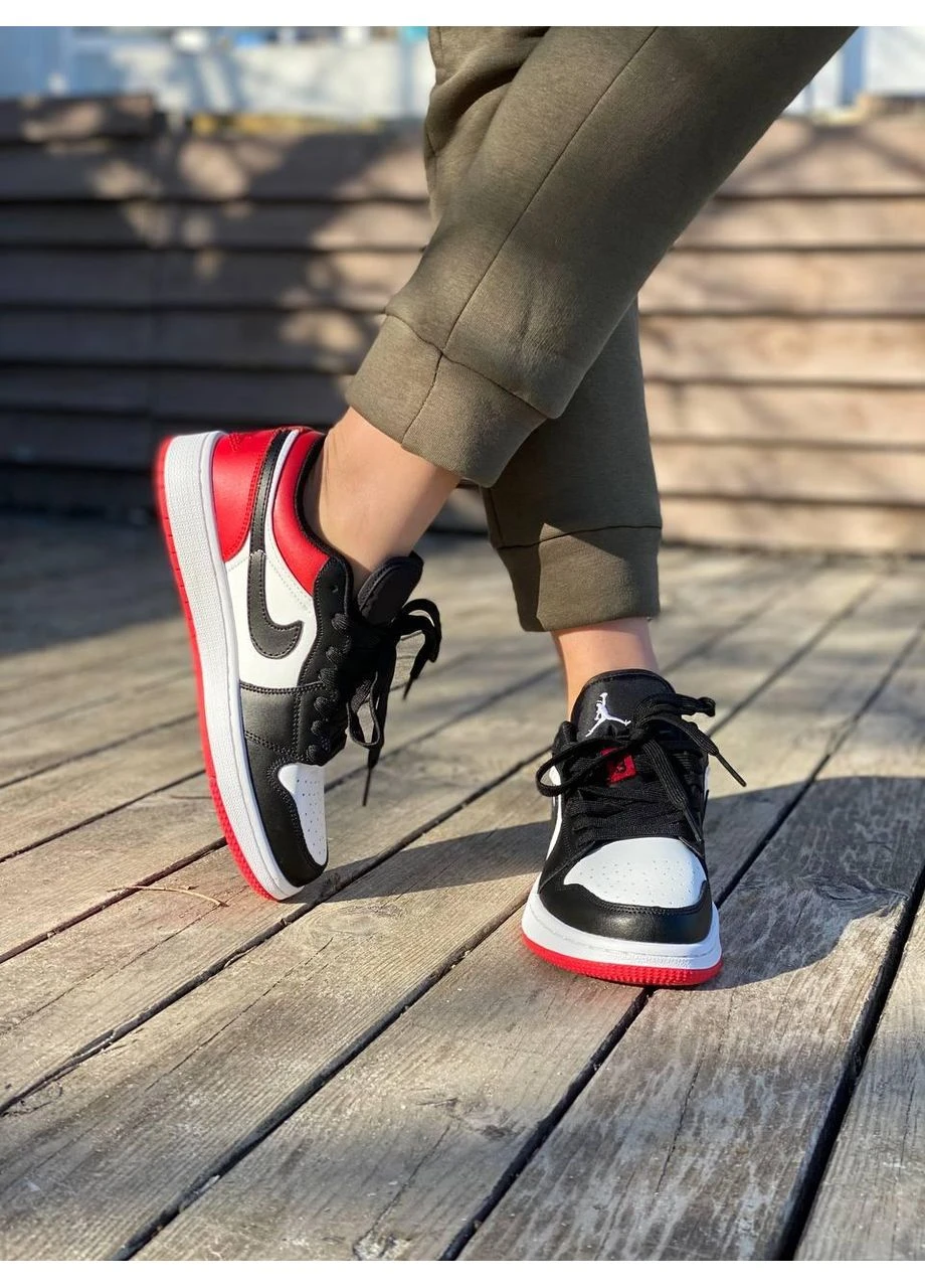Білі кросівки чоловічі nike air jordan retro 1 low white red black 3 найк аір джордан білі демісезон No Brand