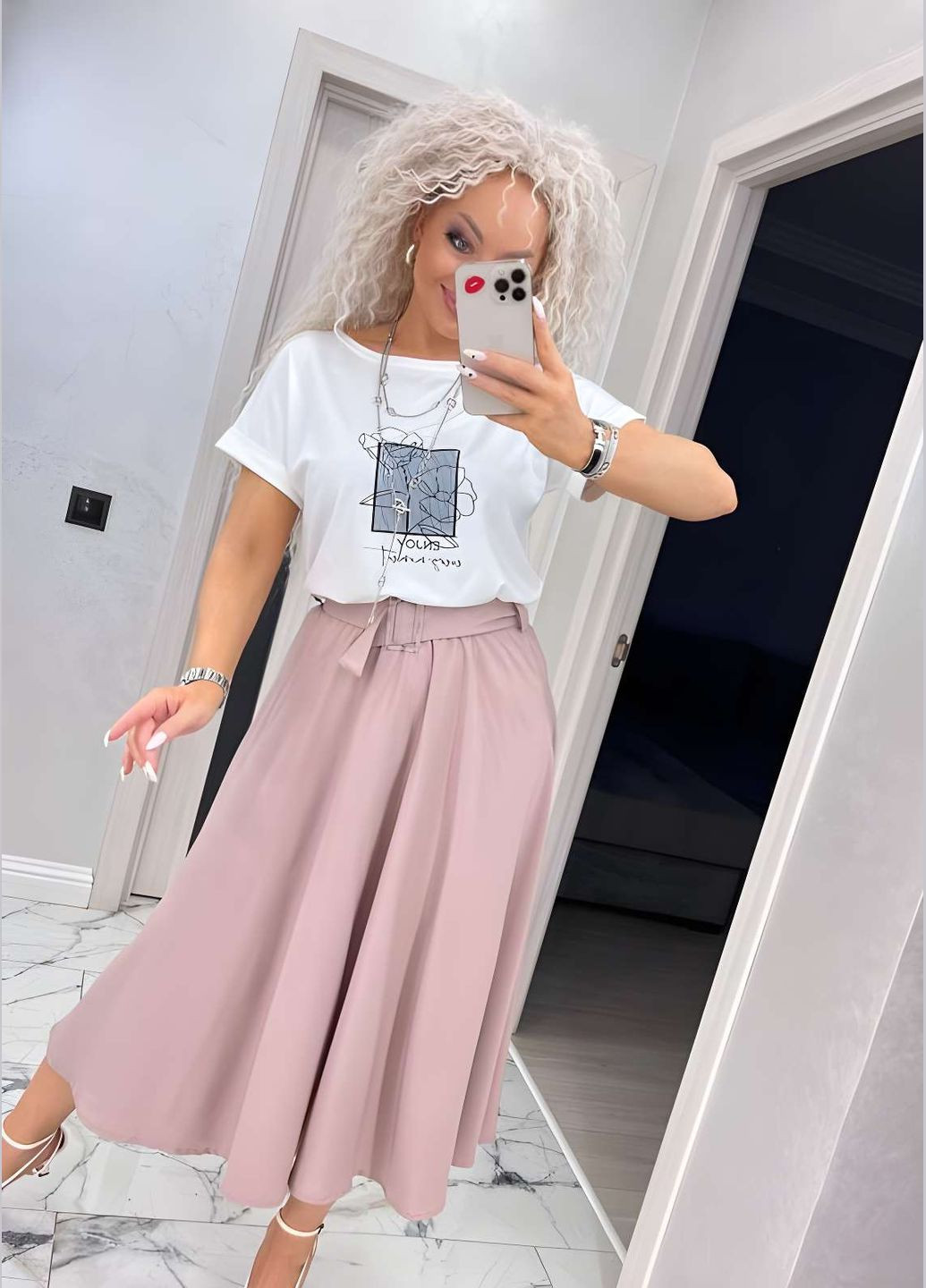 Спідниця +пояс жіноча довга міді 42-56 графіт (темно-сірий) No Brand (332770527)