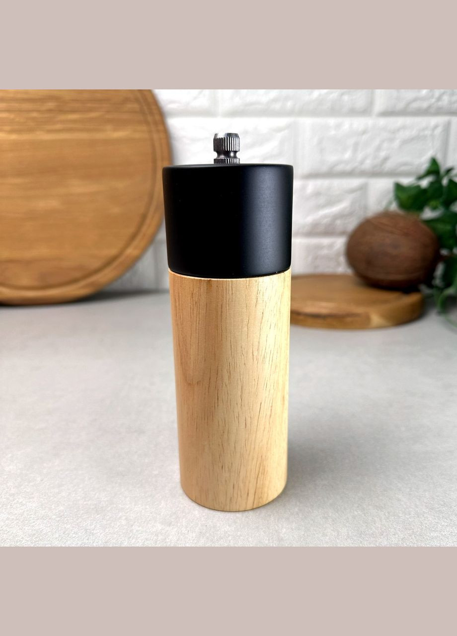 Дерев'яний млин для перцю та солі Чорна кришка No Brand (303211208)