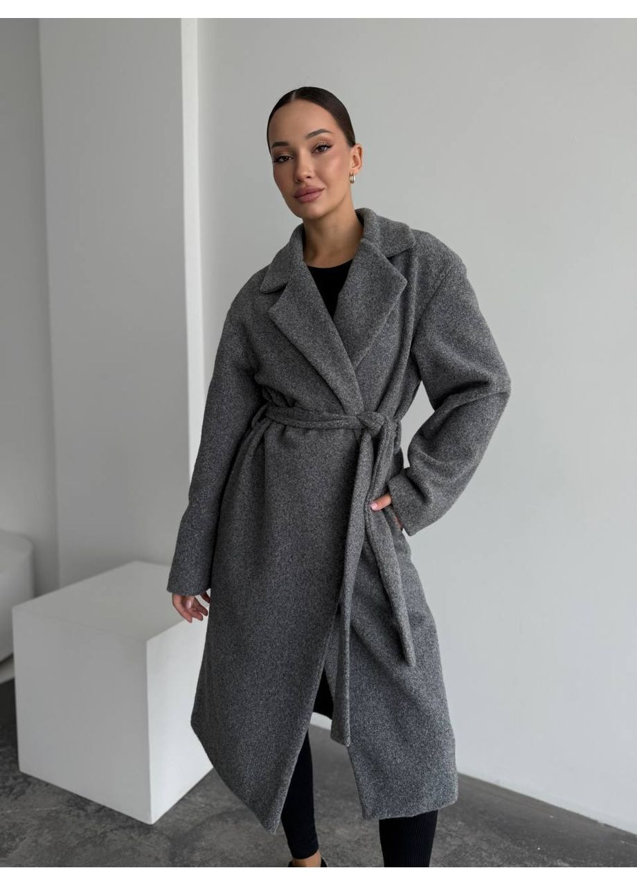 Сіре демісезонне Жіноче кашемірове пальто на запах з поясом MonCher