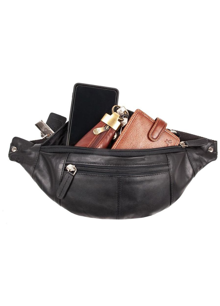 Сумка на пояс через плечо мужская для телефона и для документов кожаная средняя Черный 35952 Visconti (337671213)
