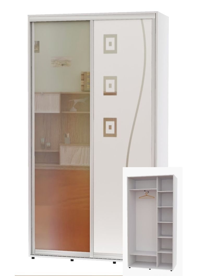 Шкаф-купе двухдверный 120*45*250 Белый Зеркало/Зеркало с пескоструйным рисунком Алекса (360479424)