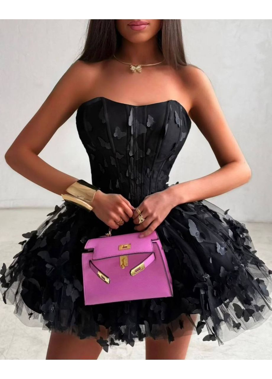 Чорна святковий сукня жіноча кльош No Brand однотонна