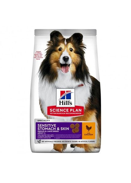 Корм для собак с Science Plan Canine Adult Sensitive Stomach&Skin Medium 2.5 кг (052742025131) Hill's (316630130)