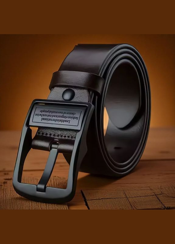 Чоловічий шкіряний ремінь темно-коричневий 125 см з металевою пряжкою, стиль casual No Brand (338379222)