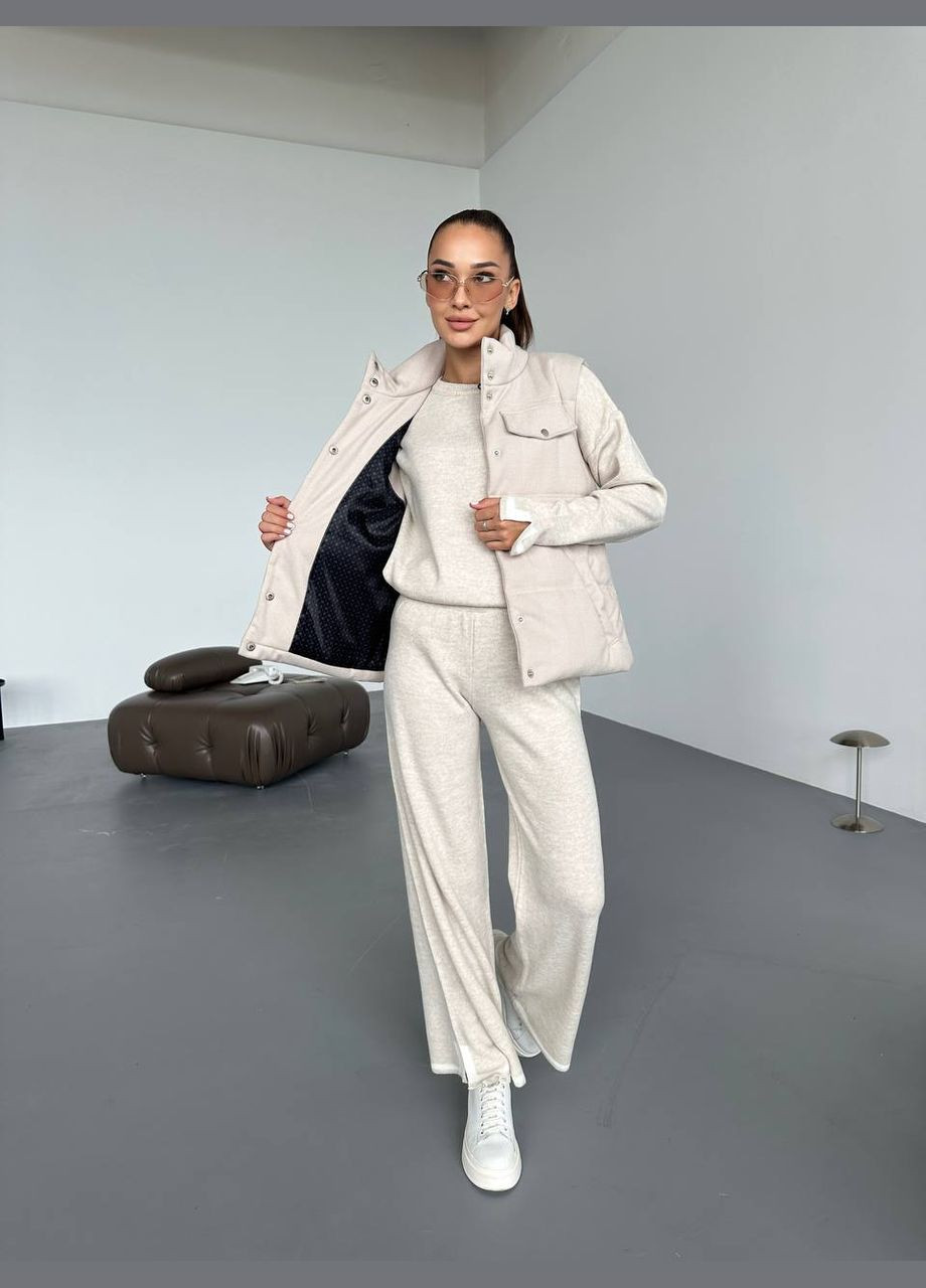 Женская айвори стильная трендовая качественная стеганая кашемировая жилетка с высоким воротником и боковыми карманами. No Brand жилетка (288577480)